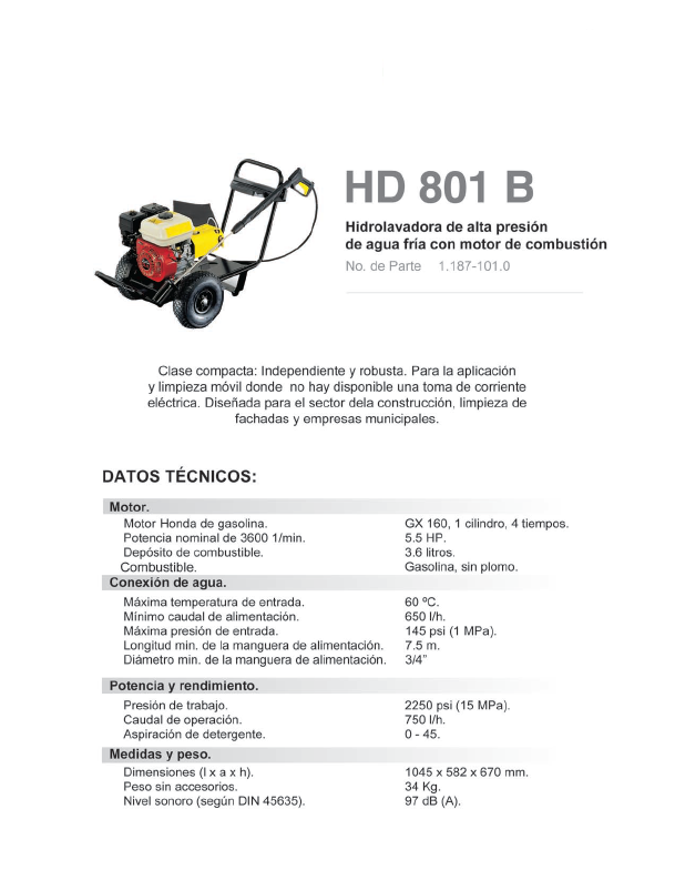 Hidro lavadora alta presión con motor de combustión