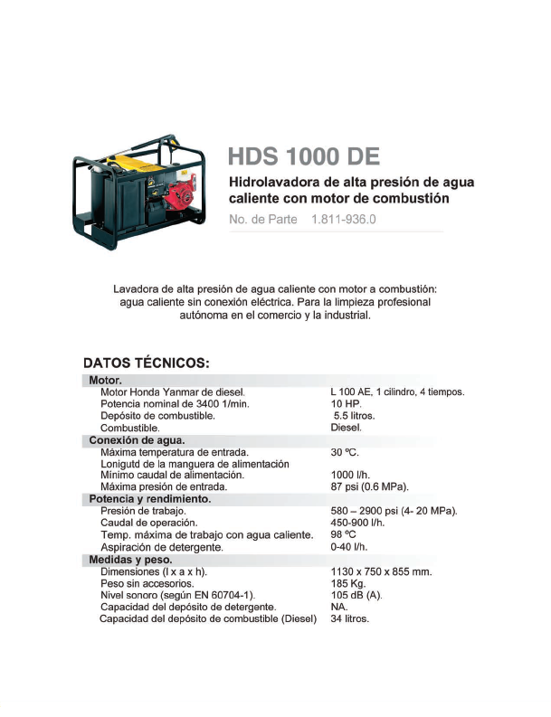 Hidro lavadora de agua caliente con motor de combustion