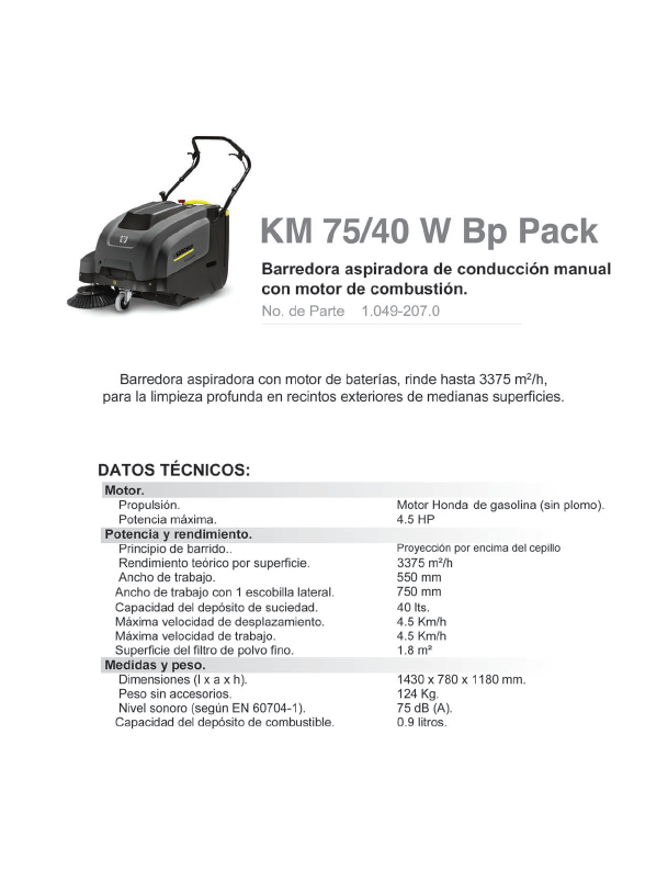 Barredora aspiradora de conduccion manual con motor de combustión